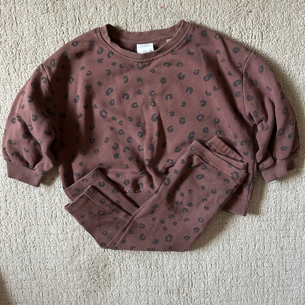 Zara girl leopard matching set size 2/3 toddler